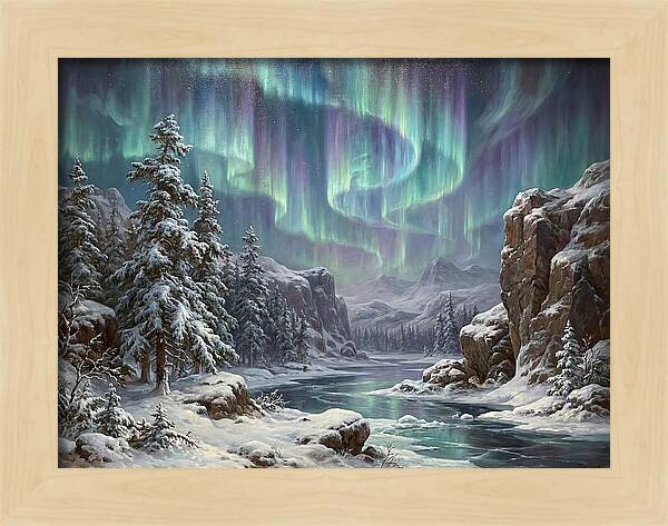 Northern Lights Over Snowy Landscape