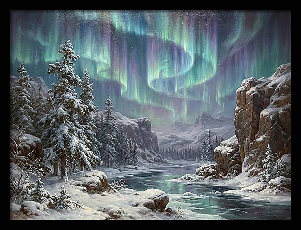 Northern Lights Over Snowy Landscape