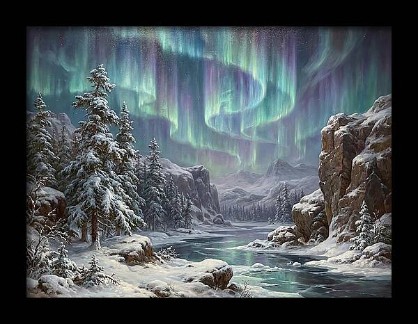 Northern Lights Over Snowy Landscape