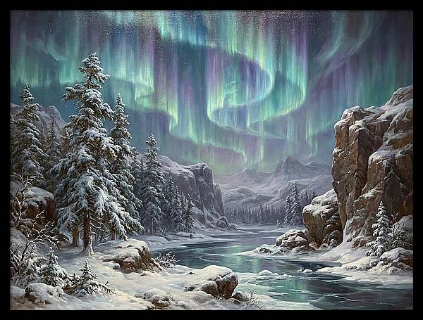 Northern Lights Over Snowy Landscape