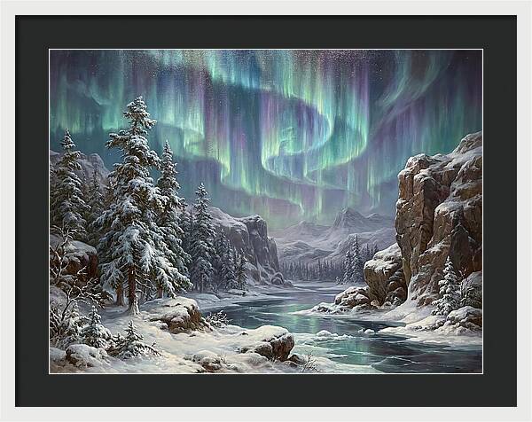 Northern Lights Over Snowy Landscape