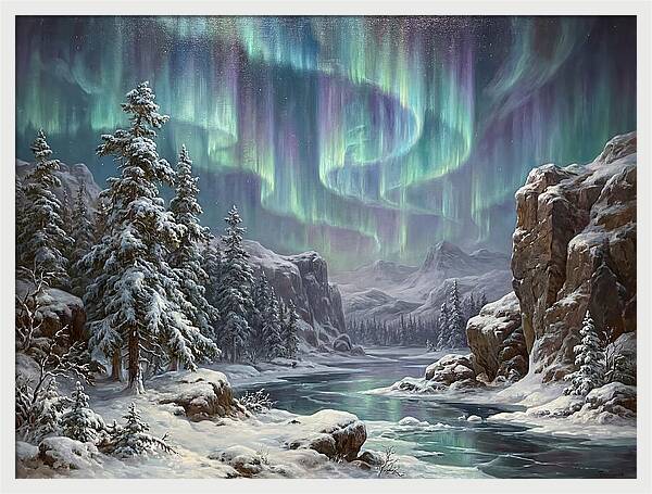 Northern Lights Over Snowy Landscape