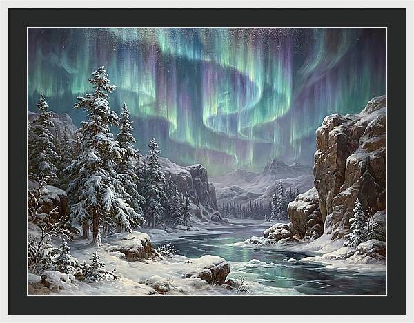 Northern Lights Over Snowy Landscape