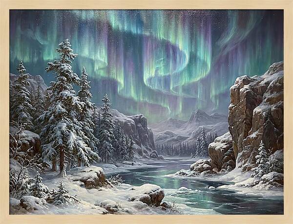 Northern Lights Over Snowy Landscape