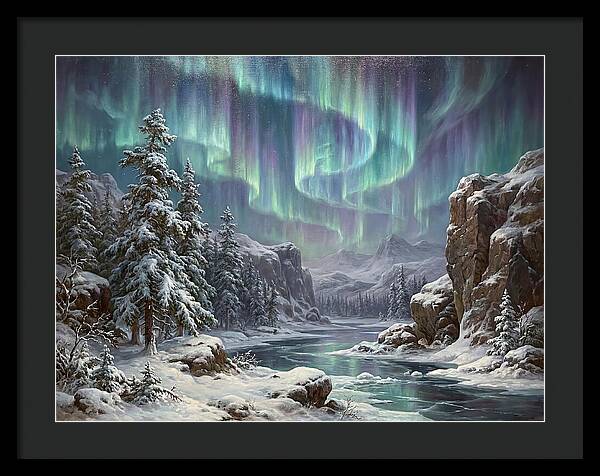 Northern Lights Over Snowy Landscape