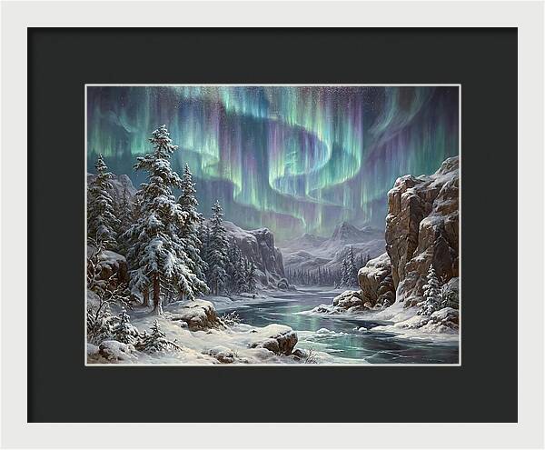 Northern Lights Over Snowy Landscape