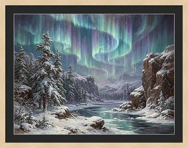 Northern Lights Over Snowy Landscape