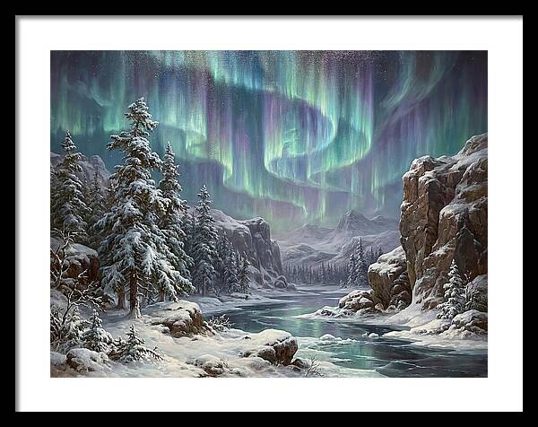 Northern Lights Over Snowy Landscape