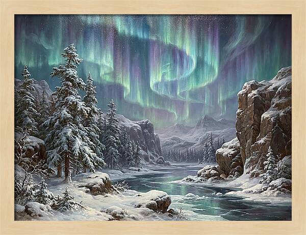Northern Lights Over Snowy Landscape