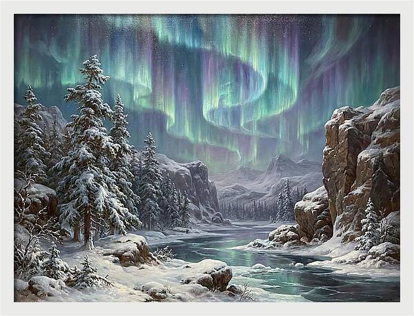 Northern Lights Over Snowy Landscape