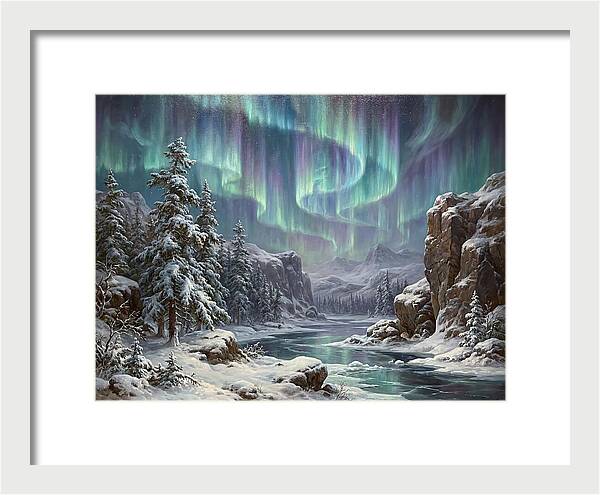 Northern Lights Over Snowy Landscape