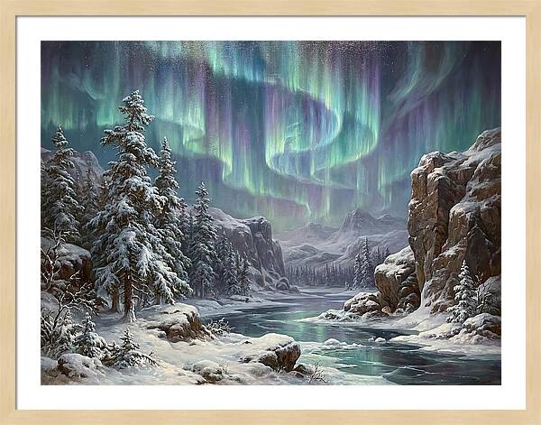 Northern Lights Over Snowy Landscape