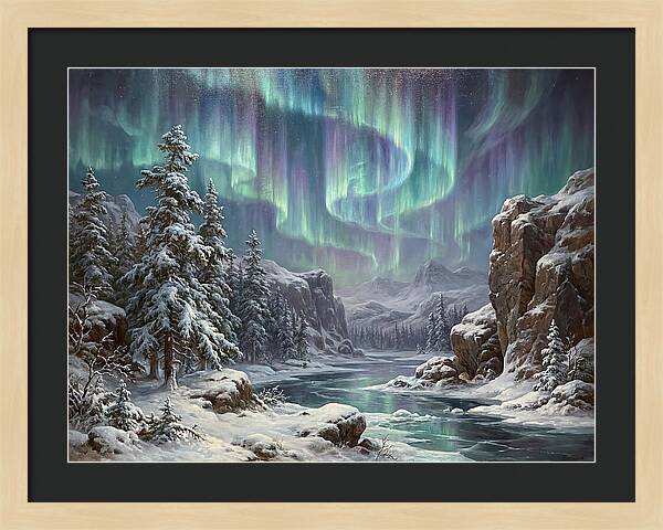 Northern Lights Over Snowy Landscape