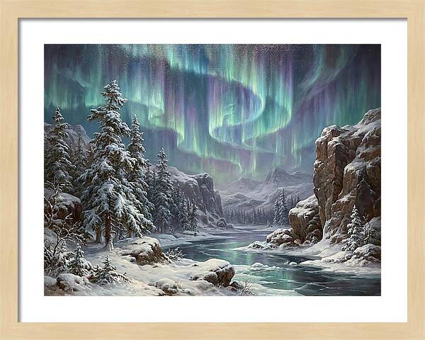 Northern Lights Over Snowy Landscape
