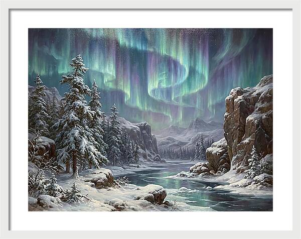 Northern Lights Over Snowy Landscape