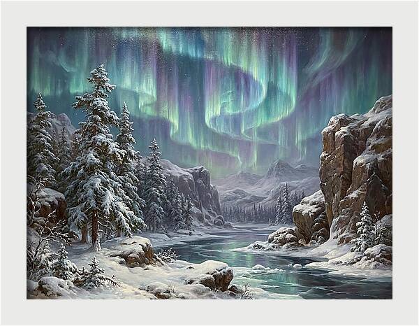Northern Lights Over Snowy Landscape