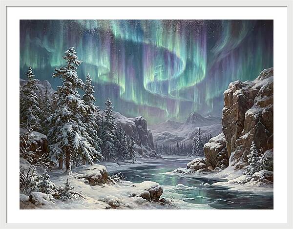 Northern Lights Over Snowy Landscape