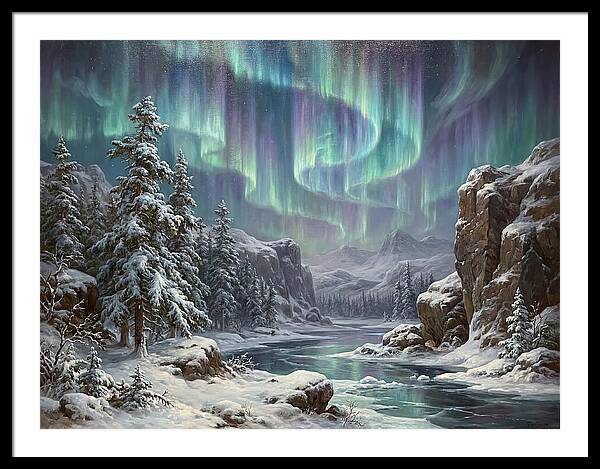 Northern Lights Over Snowy Landscape