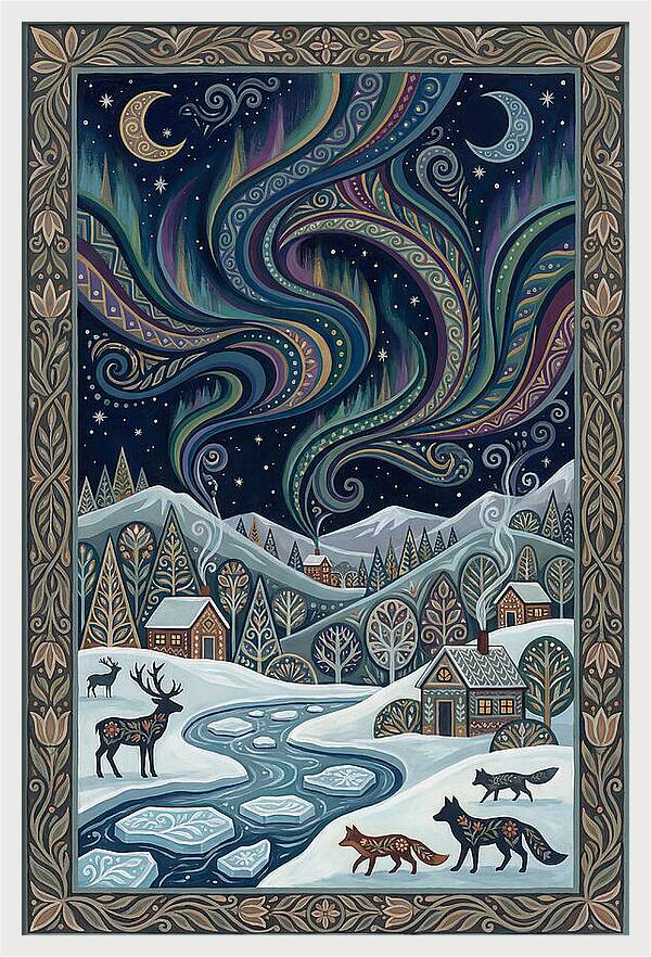 Northern Lights Over Winter Landscape