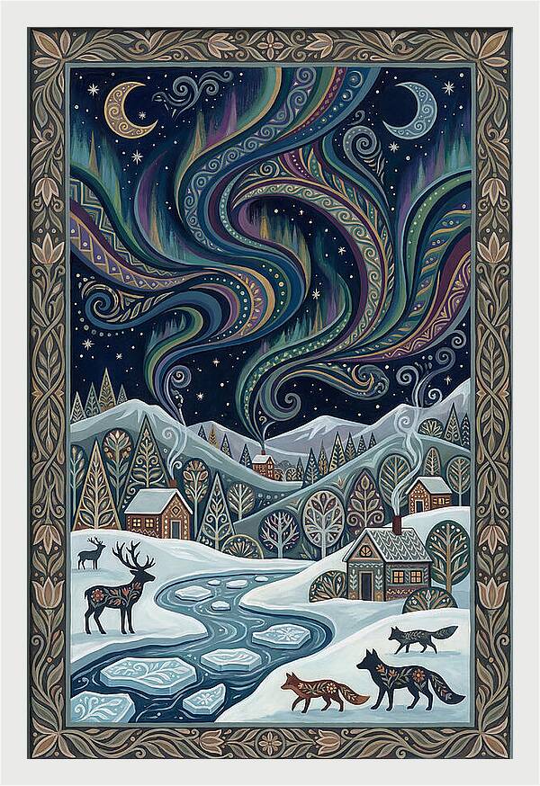 Northern Lights Over Winter Landscape