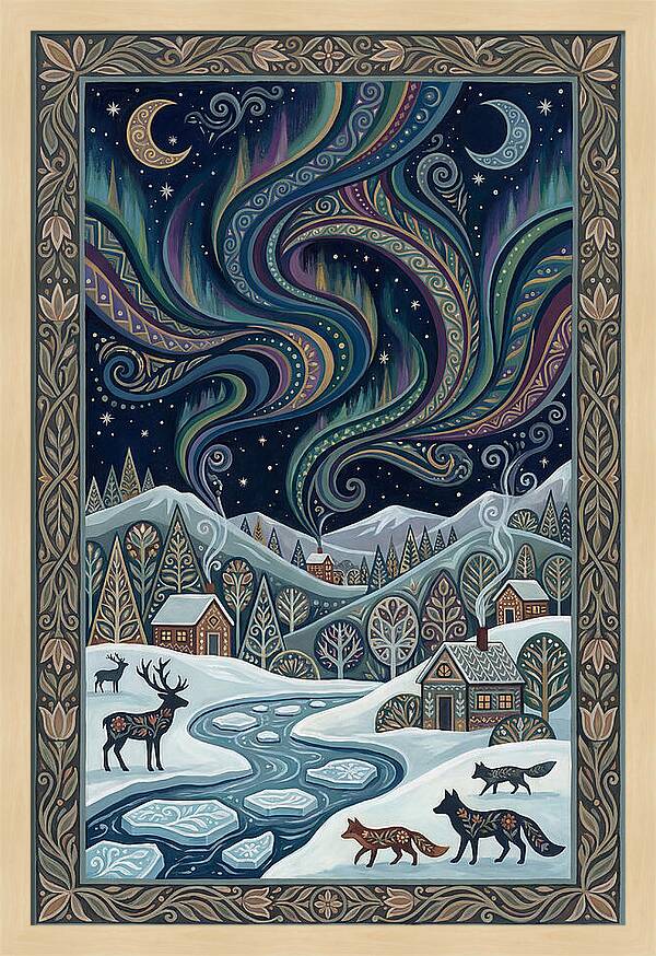 Northern Lights Over Winter Landscape
