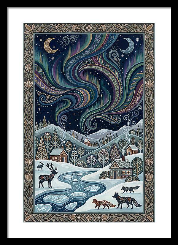 Northern Lights Over Winter Landscape