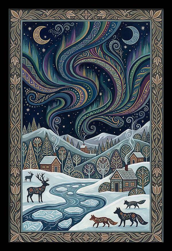 Northern Lights Over Winter Landscape