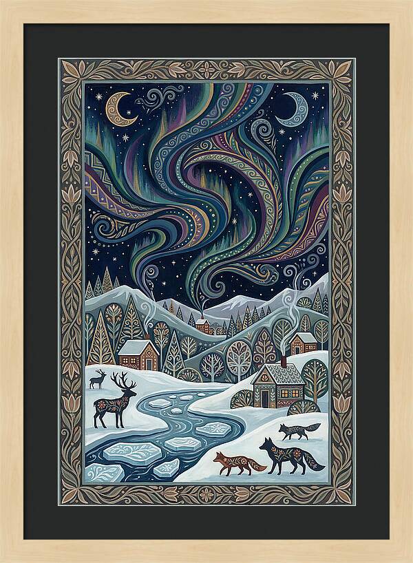 Northern Lights Over Winter Landscape