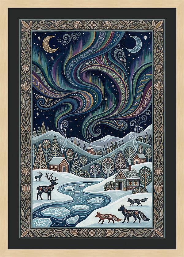 Northern Lights Over Winter Landscape