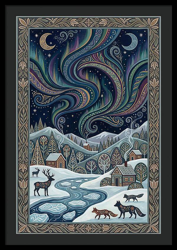 Northern Lights Over Winter Landscape