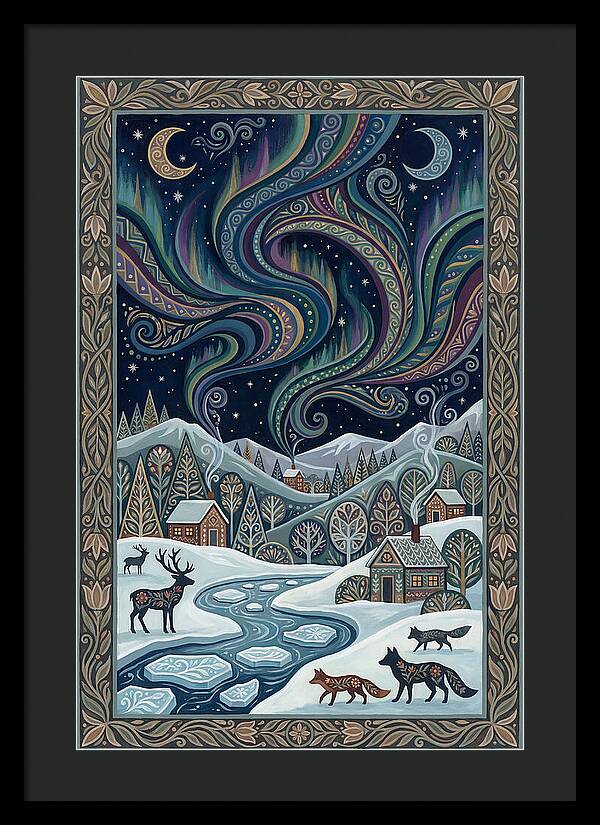 Northern Lights Over Winter Landscape