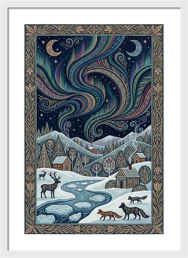 Northern Lights Over Winter Landscape