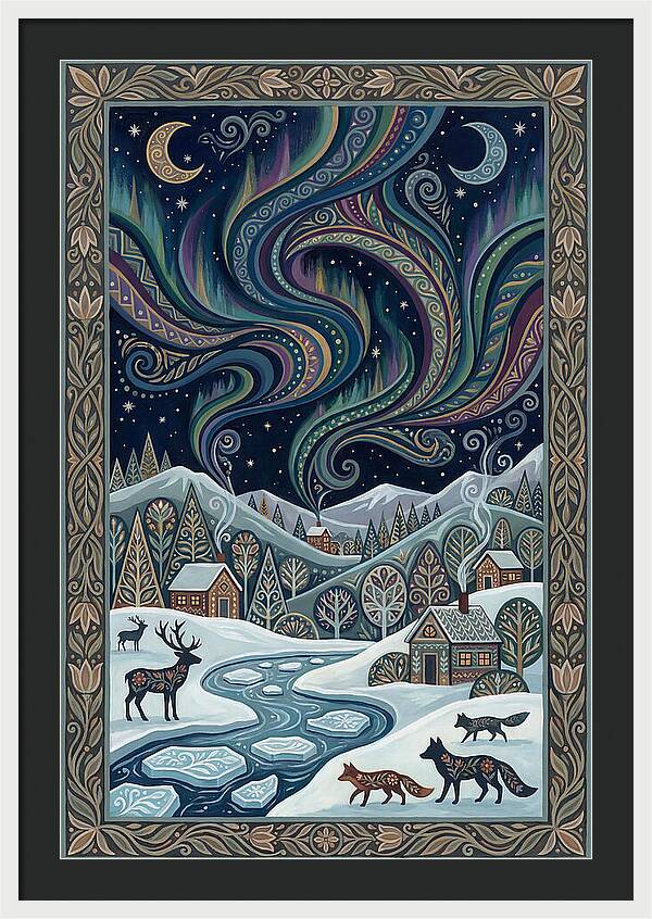 Northern Lights Over Winter Landscape