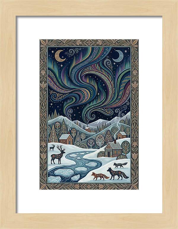Northern Lights Over Winter Landscape