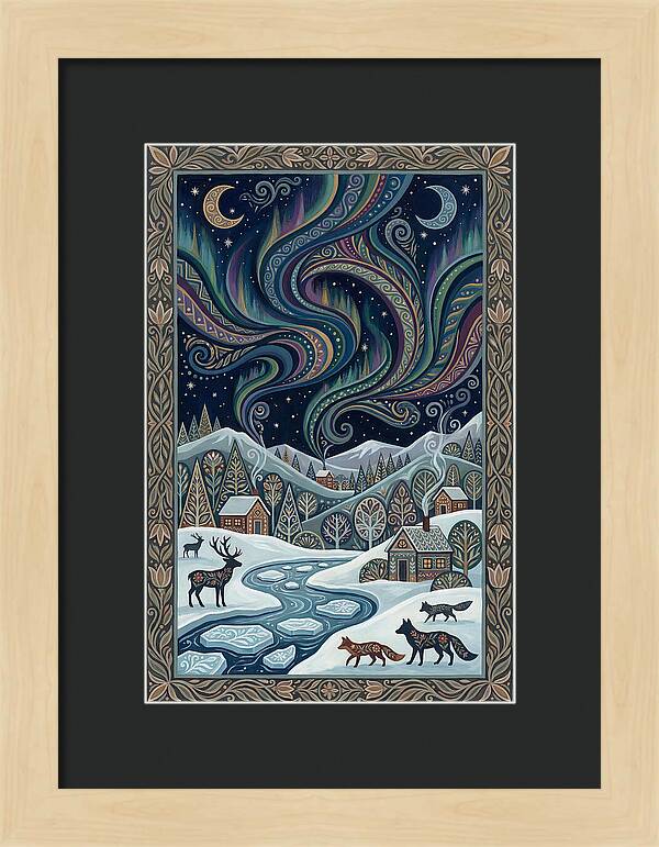 Northern Lights Over Winter Landscape