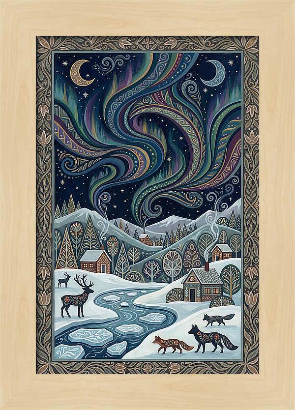 Northern Lights Over Winter Landscape