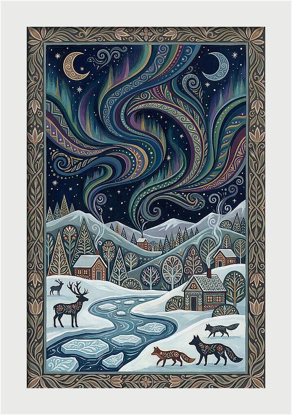 Northern Lights Over Winter Landscape