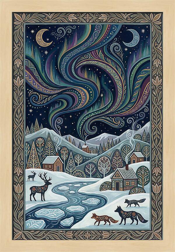 Northern Lights Over Winter Landscape