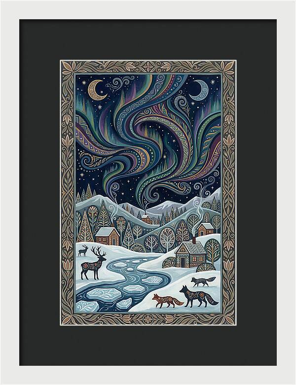 Northern Lights Over Winter Landscape