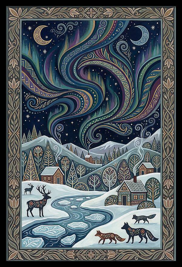 Northern Lights Over Winter Landscape