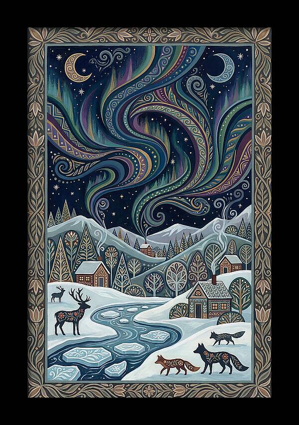 Northern Lights Over Winter Landscape