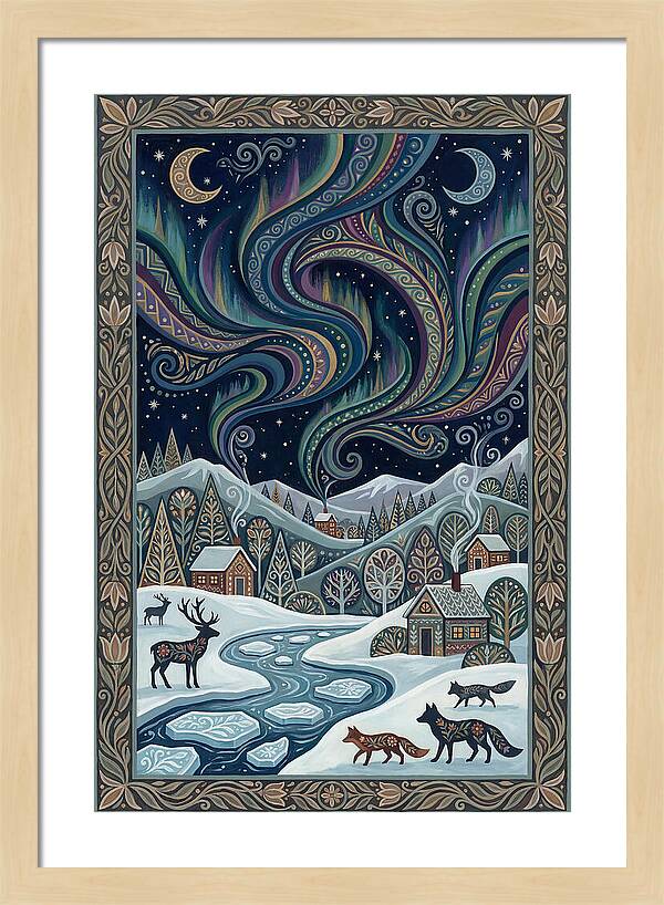 Northern Lights Over Winter Landscape