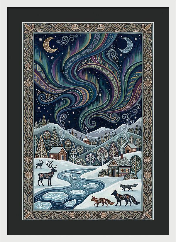 Northern Lights Over Winter Landscape
