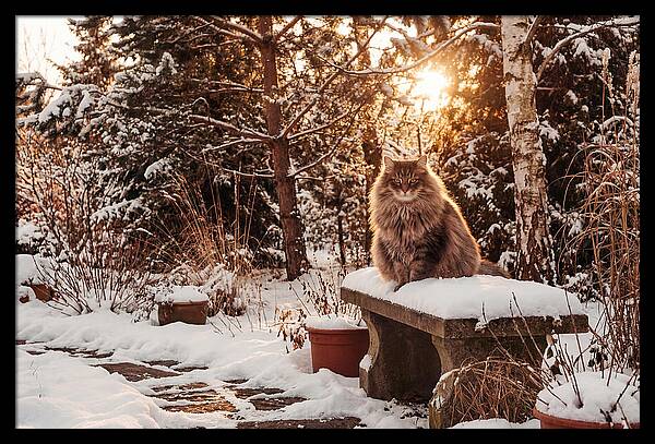 Norwegian Forest Cat In Winter Glow