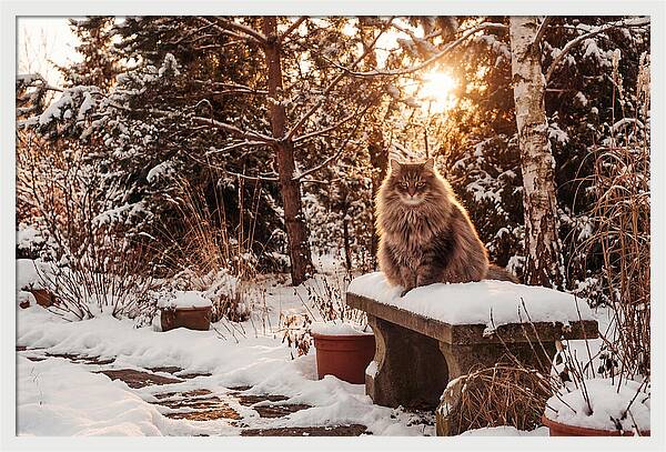 Norwegian Forest Cat In Winter Glow