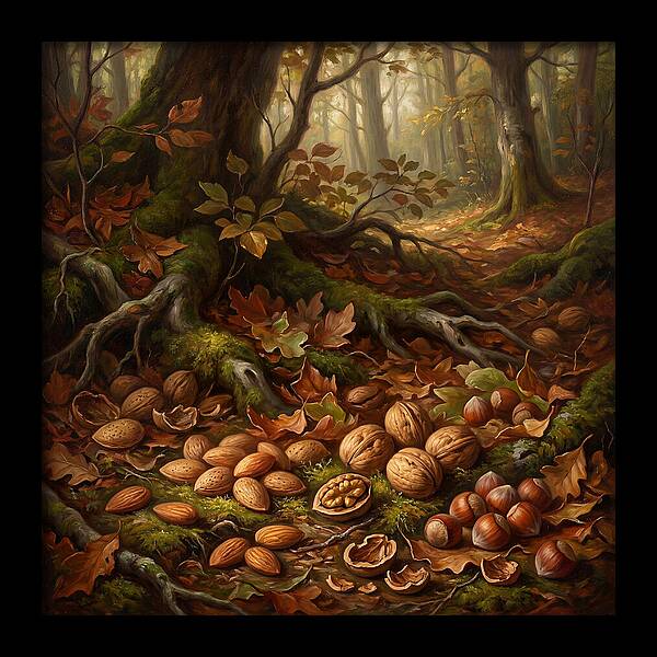 Nuts Among Autumn Leaves