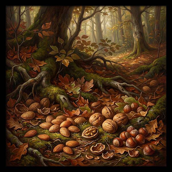 Nuts Among Autumn Leaves
