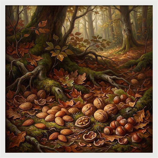 Nuts Among Autumn Leaves