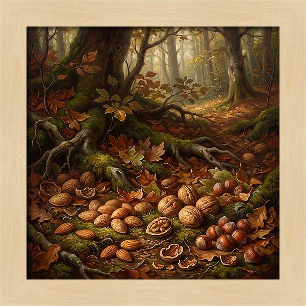 Nuts Among Autumn Leaves
