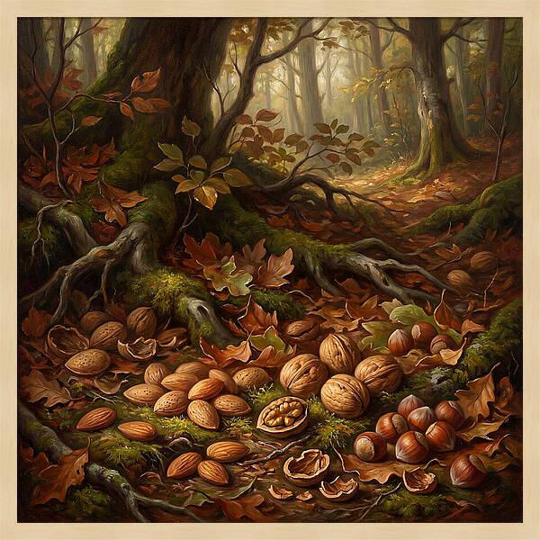 Nuts Among Autumn Leaves